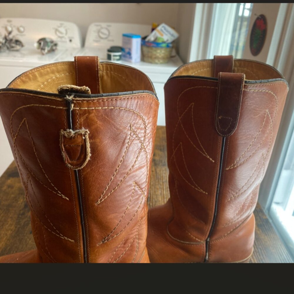 Vintage 1970s Double H Leather Cowboy Boots Men's Size 8.5 Unisex Western - Picture 10 of 13